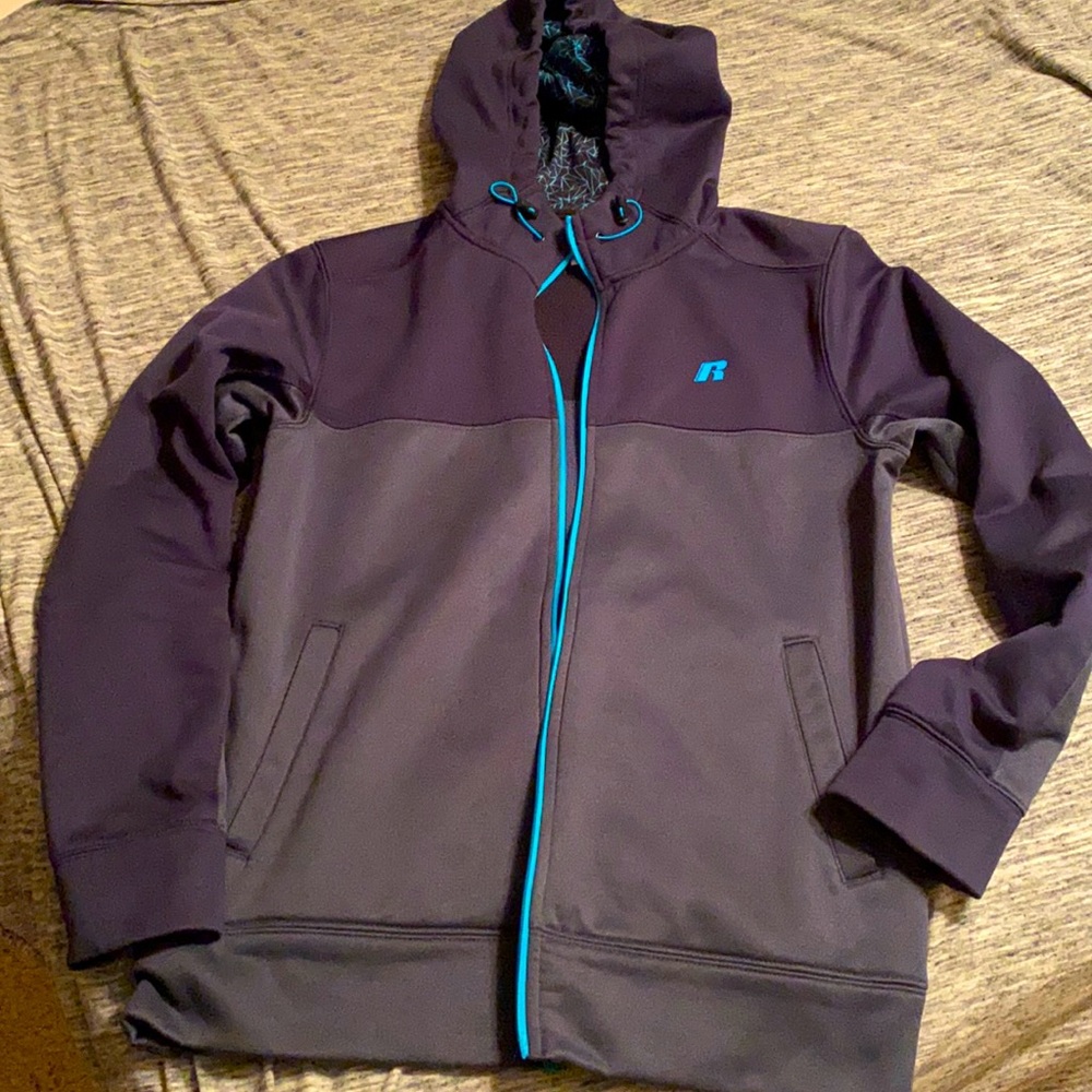 Russell mens small jacket hoodie zip up navy blue